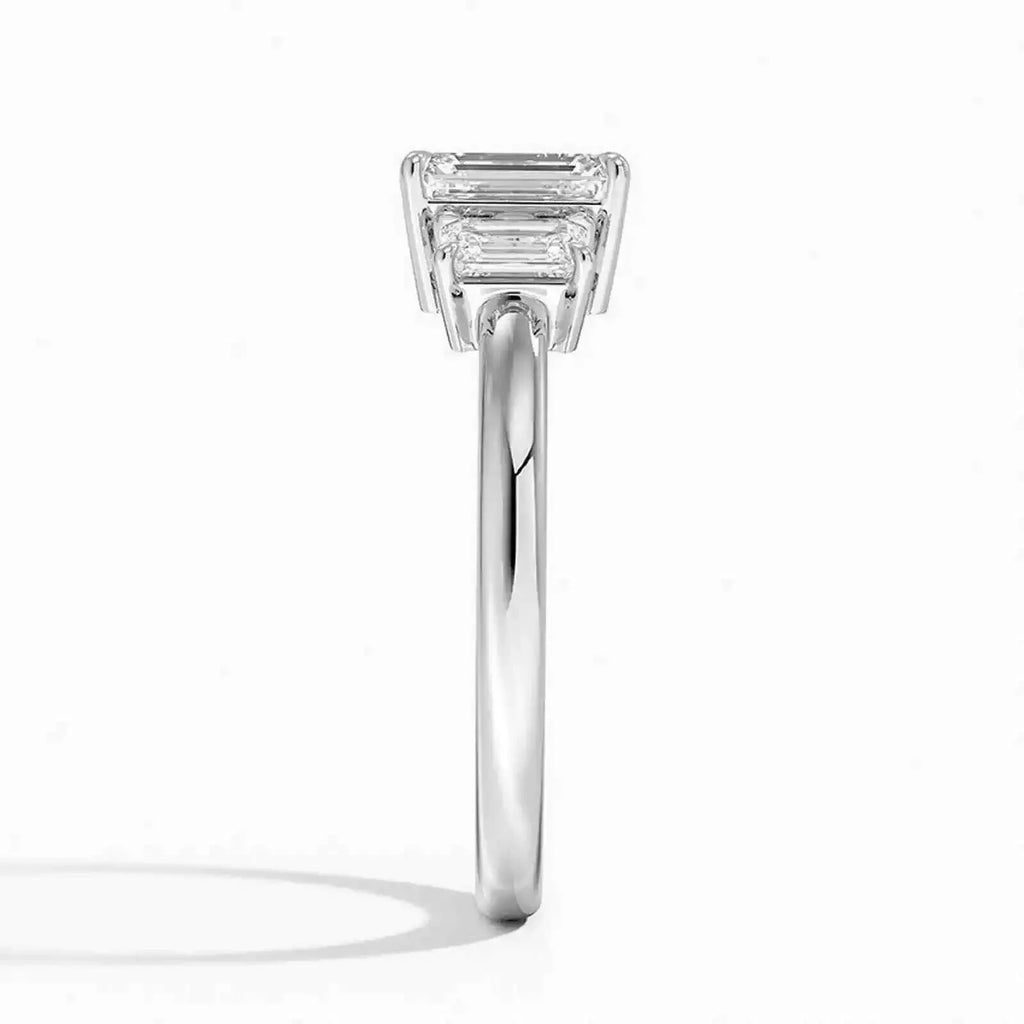 4 CT IGI CERTIFIED D VS1 Emerald Cut Lab Grown Diamond 3 Stone Ring 14k