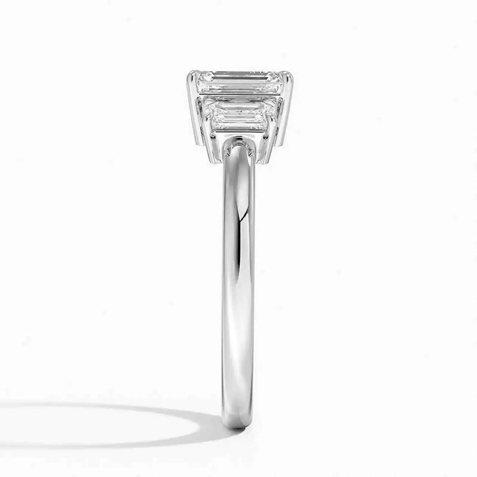 4 CT IGI CERTIFIED D VS1 Emerald Cut Lab Grown Diamond 3 Stone Ring 14k