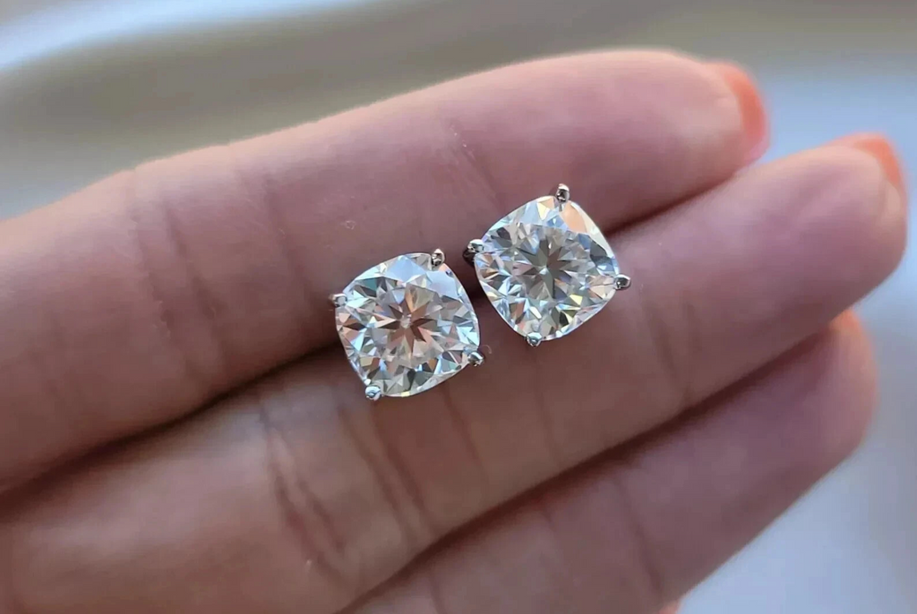 2.00 Cushion E VS1 Lab Grown Diamond Studs IGI Certified 14k White Gold