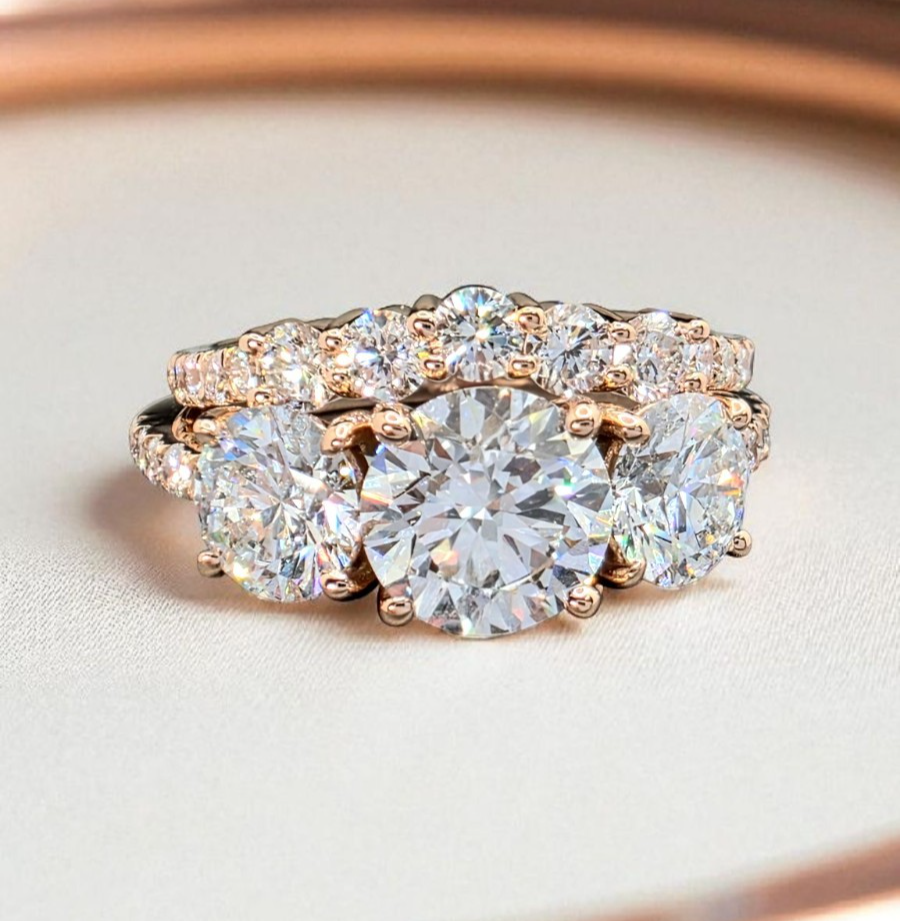 5.00 Ct D VS1 Lab Grown Diamond Ring With Matching Band IGI Certified 14k Rose