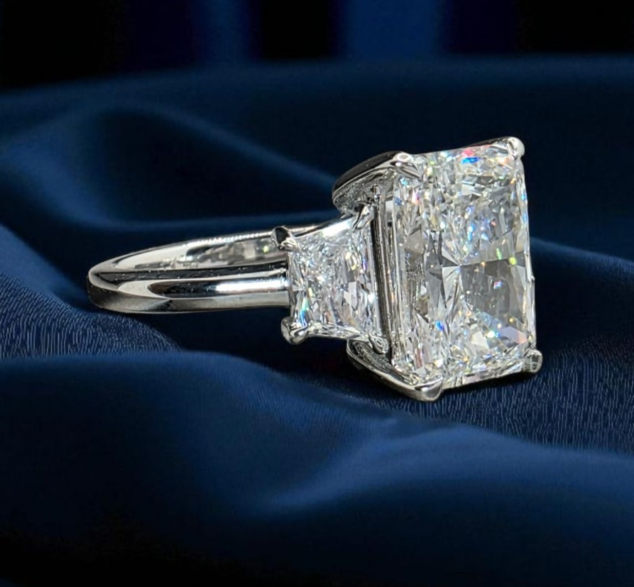 4.60 Carat D VS1 Platinum Radiant Cut Lab Grown Diamond Ring IGI Certified GIA