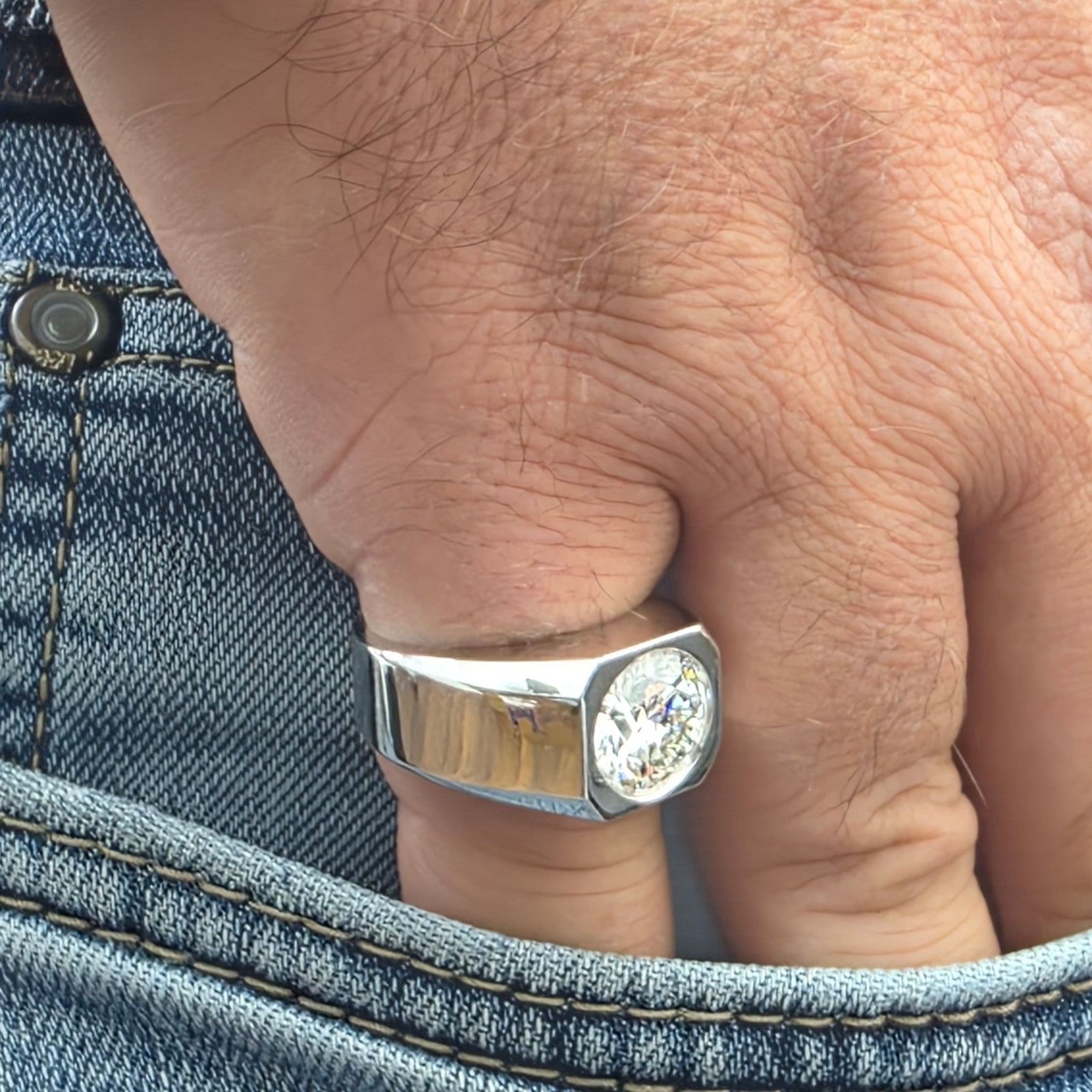 4.00 Ct D VVS2 Lab Grown Round Diamond Men's Ring 14k White IGI Certified