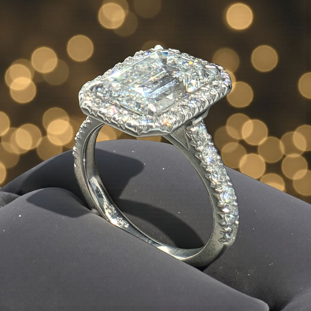 4.00 Ct D VVS2 IGI Certified Emerald Cut Lab Grown Diamond Ring Platinum