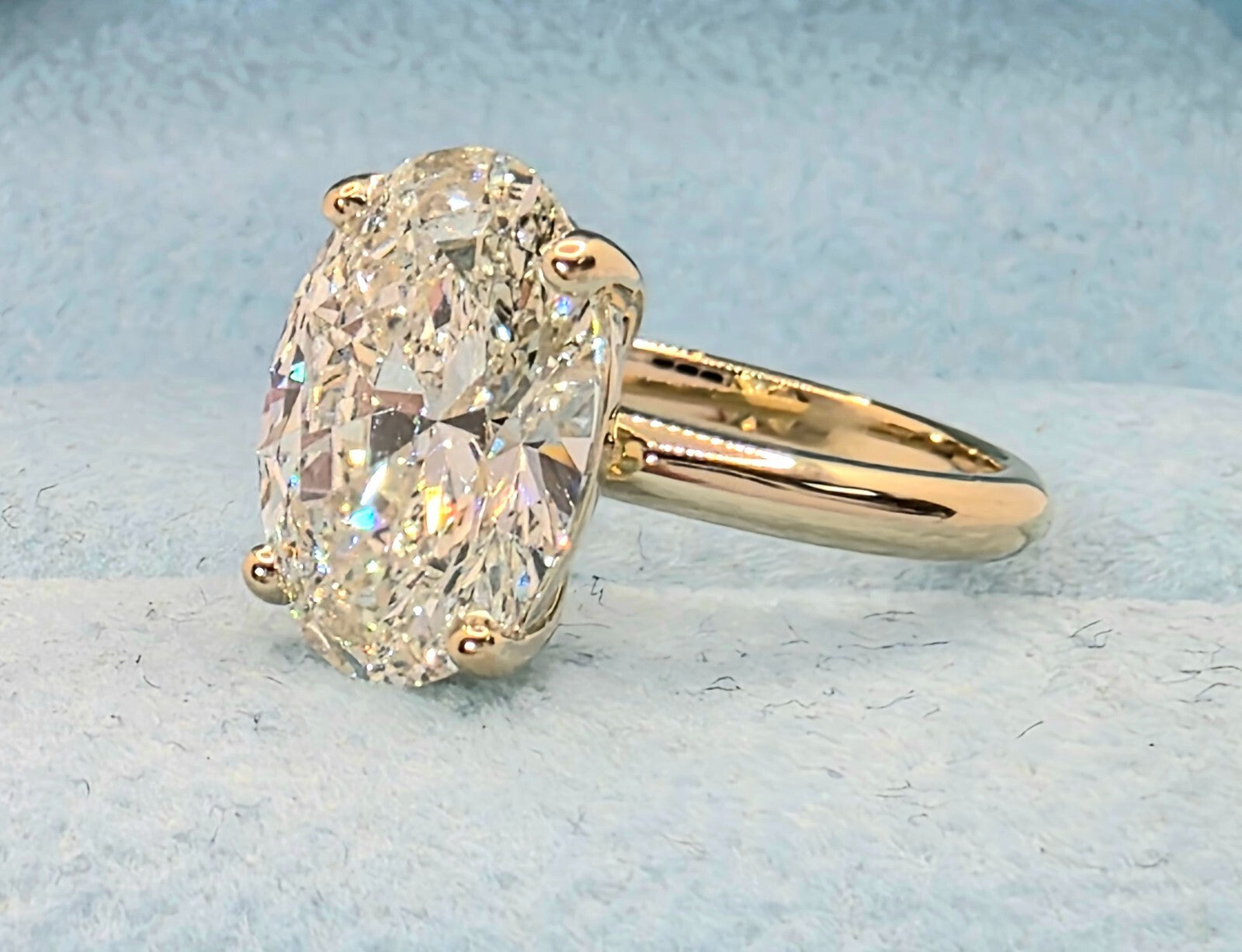 3.00 Ct D VS1 Oval Lab Grown Diamond Ring IGI Certified 14k Yellow Gold