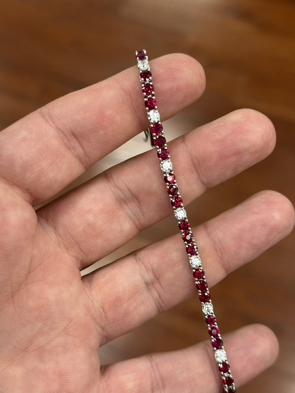 8.56 Carat Red Ruby & Diamond Tennis Bracelet 14k White Gold Natural Diamonds