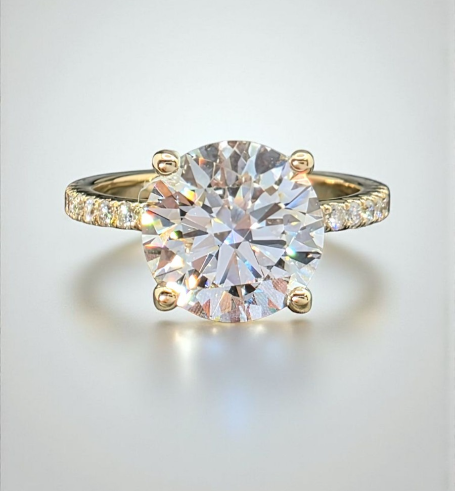3.42 Ct D VS1 Round Lab Grown Diamond Engagement Ring 14k Yellow IGI Certified