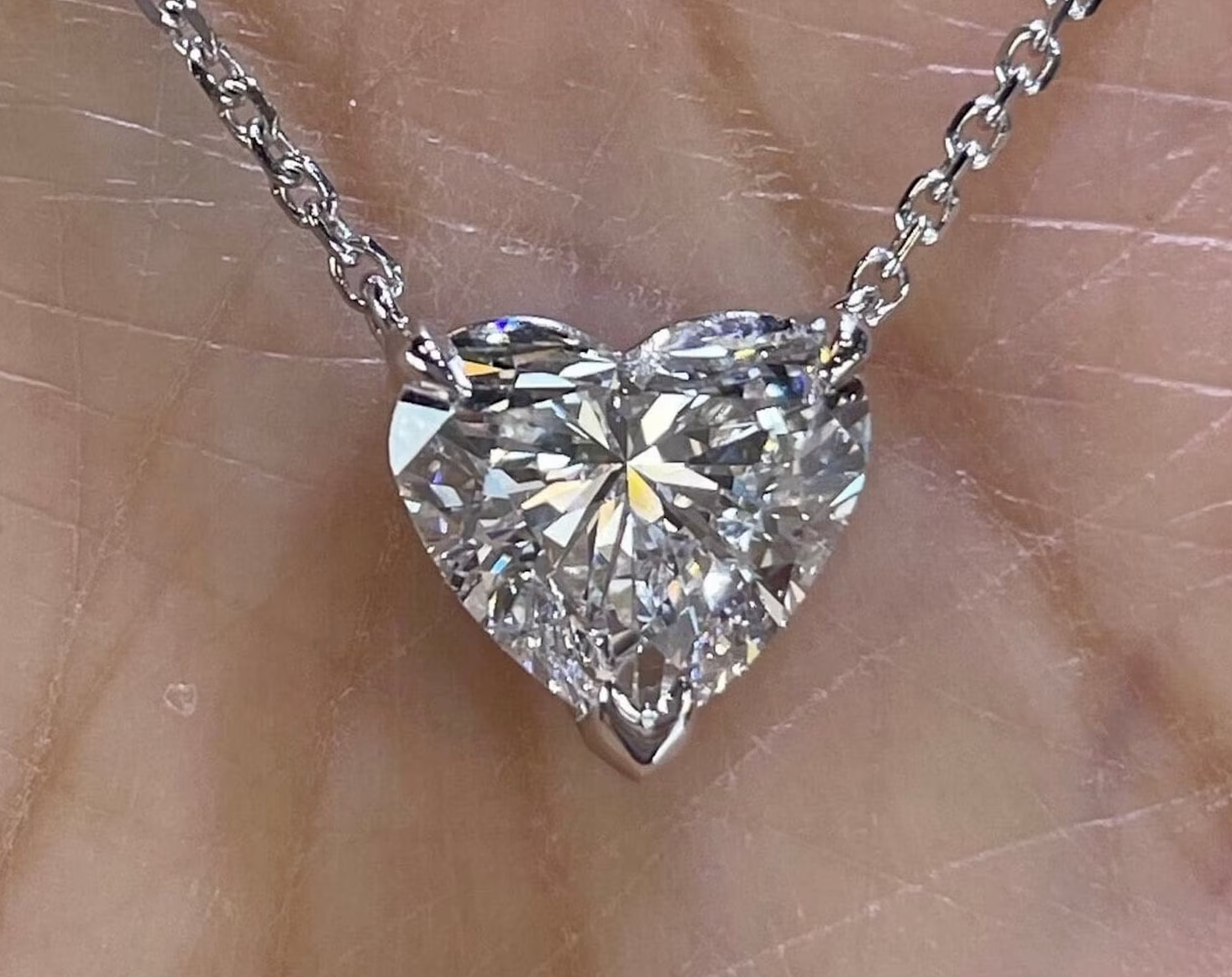 5.00 Ct F VS2 Lab Grown Heart Shaped Diamond Pendant 14k Gold IGI Certified