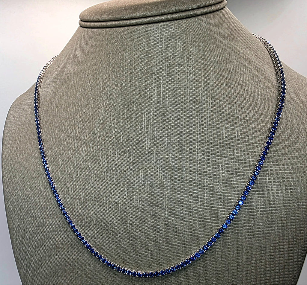 15.00 Ct 14k White Gold Lab Grown Eternity Sapphire Tennis Necklace, 20” NEW!