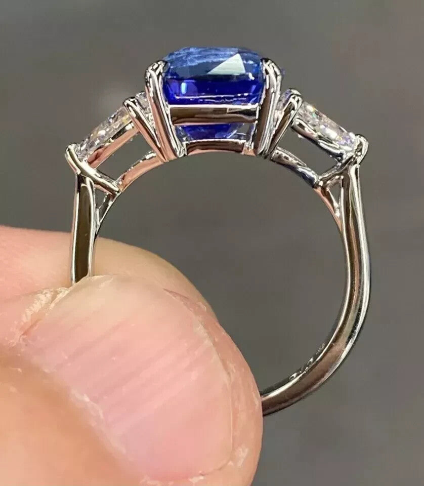 6.00 Ct Cushion Lab Grown Sapphire and Diamond Ring 14k GIA Authenticated