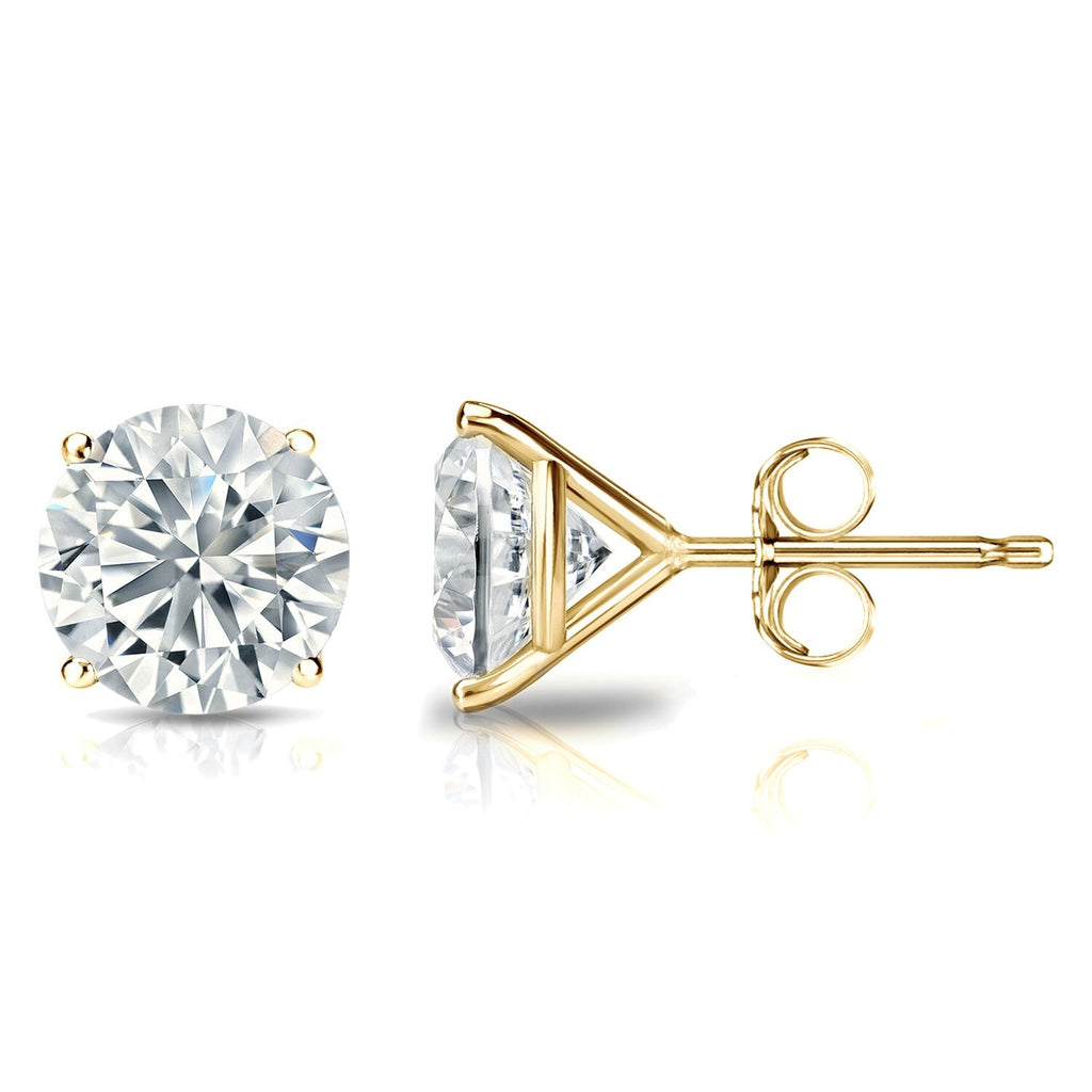 3.00 Carat E VS1 Lab Grown Diamond Stud Earrings 14k Yellow Gold Push Back IGI
