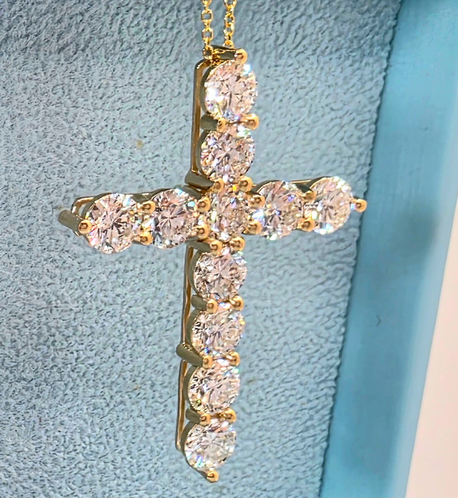 7.73 Ct E VS Round Lab Grown Large Diamond Cross Pendant Necklace 14k Gold