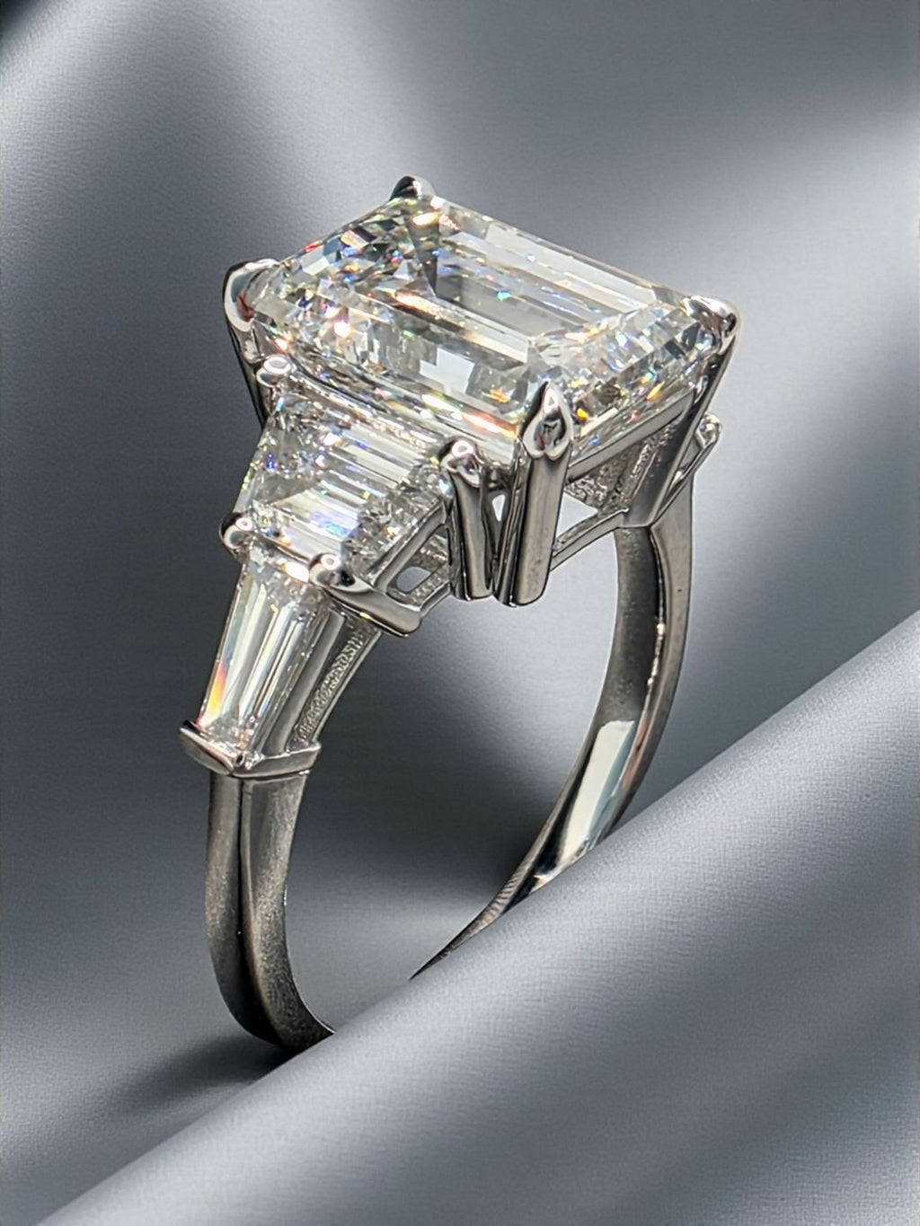 4.80 Carat E VS1 Platinum Emerald Cut IGI Certified Lab Grown Diamond Ring GIA