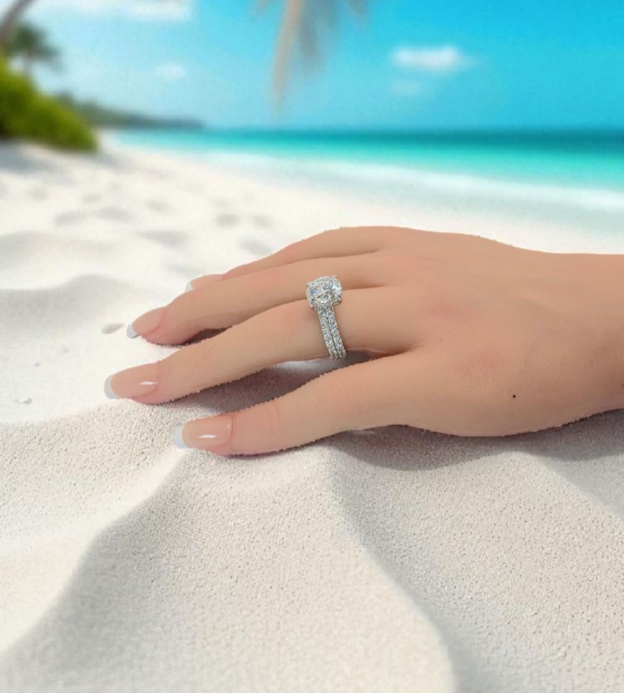 4.10 Ct D VS1 Round Lab Grown Platinum Diamond Engagement Ring Set IGI Certified