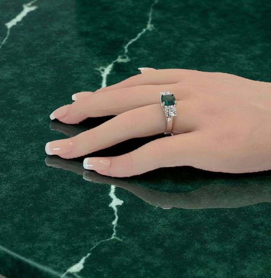 4.00 Ct Cushion Lab Grown Paraiba Tourmaline and Diamond Ring 14k IGI GIA