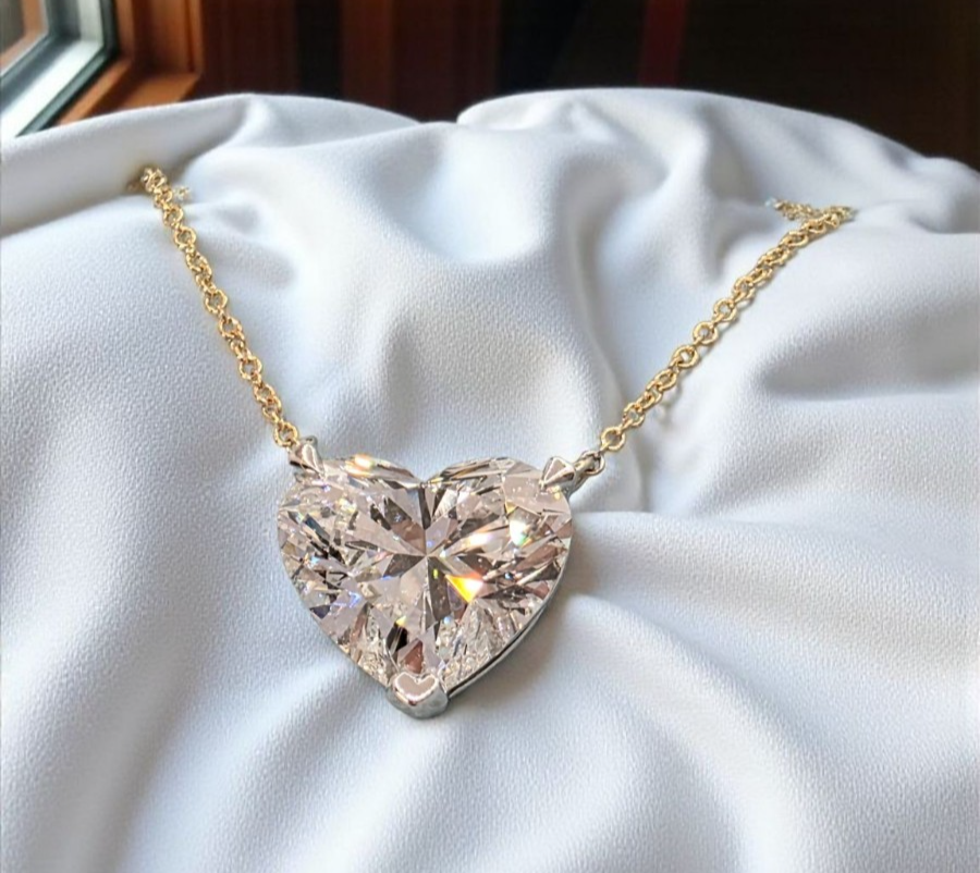 4.00 Ct E VS1 Heart Shape Lab Grown Diamond Pendant 14k Gold With Chain Two Tone