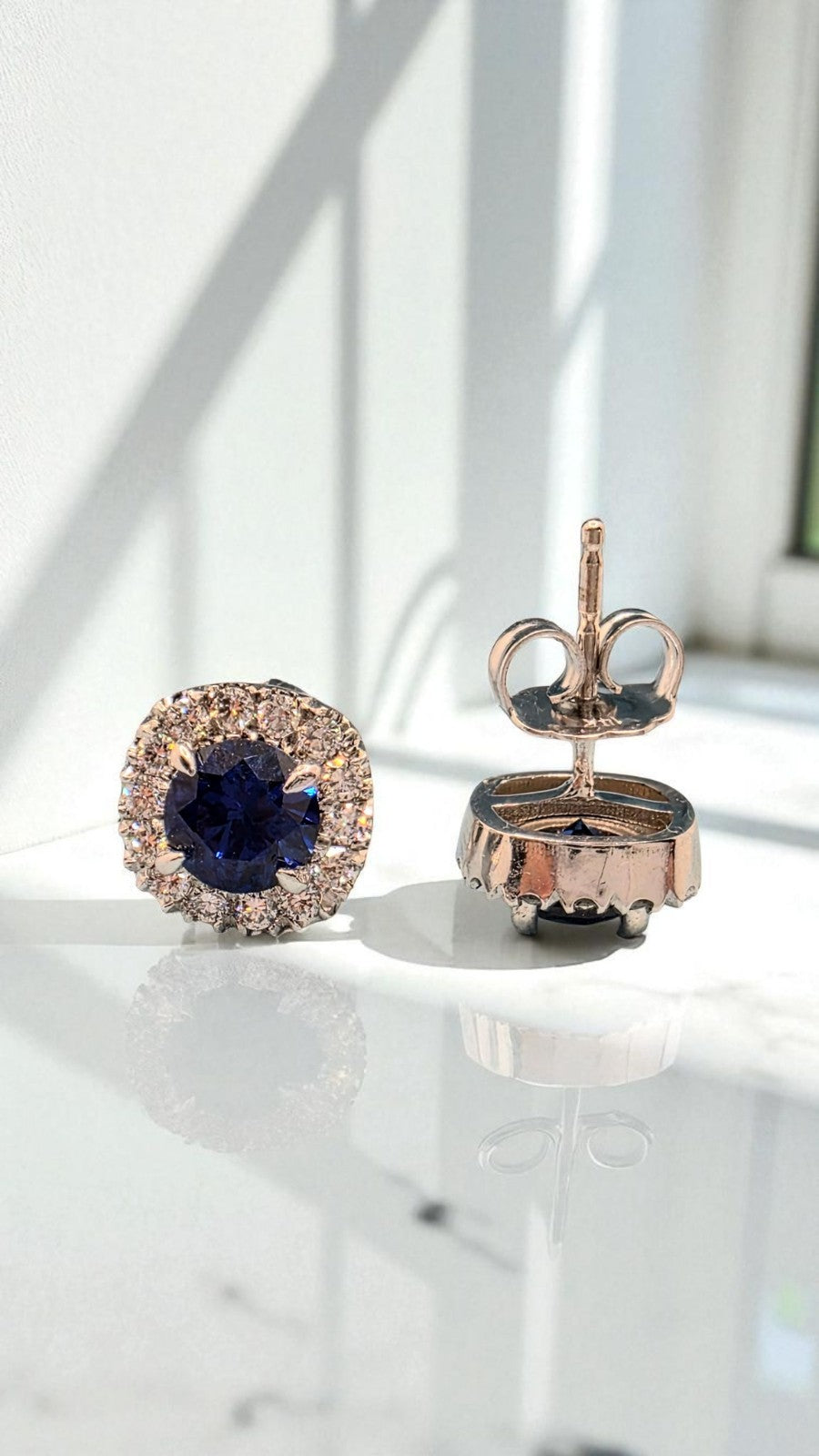 1.50 Ct Lab Grown Sapphire and Diamond Earrings 14k White Gold GIA Authenticated