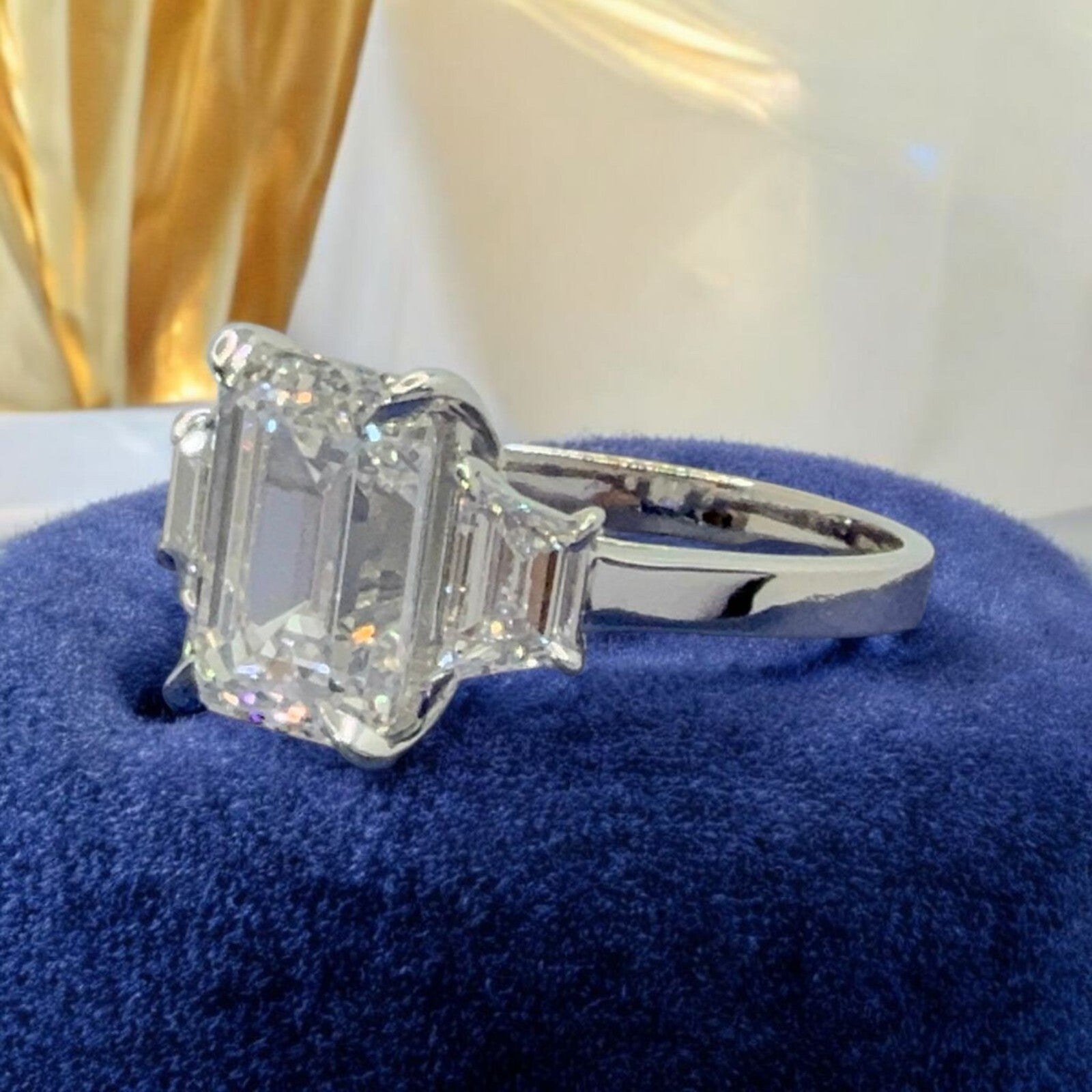 4.60 Carat D VS1 Platinum Emerald Cut Lab Grown Diamond Ring IGI Certified