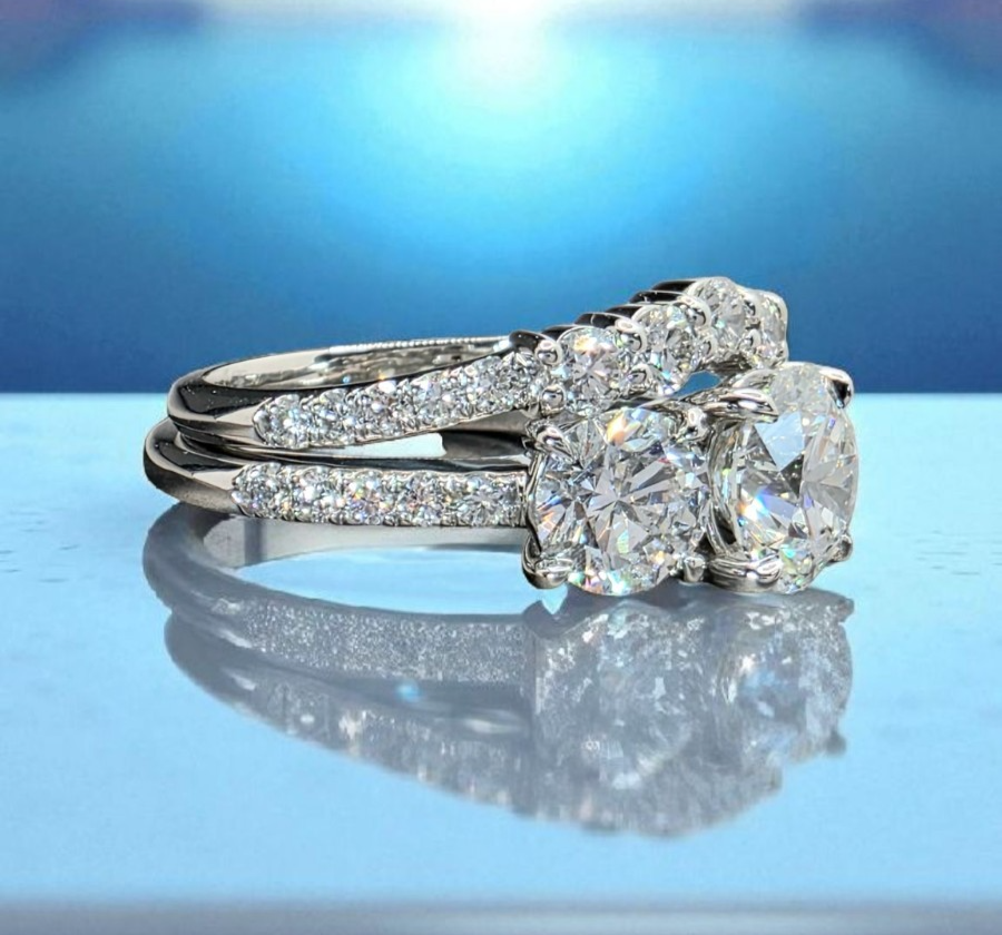 5.00 Ct D VS1 Lab Grown Diamond Ring With Matching Band IGI Certified 14k Gold