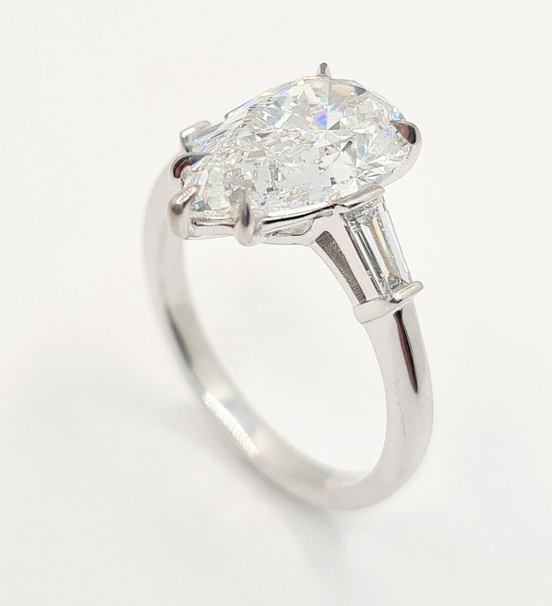 4.30 Carat Pear 14k White Gold Lab Grown Diamond Engagement Ring IGI Certified