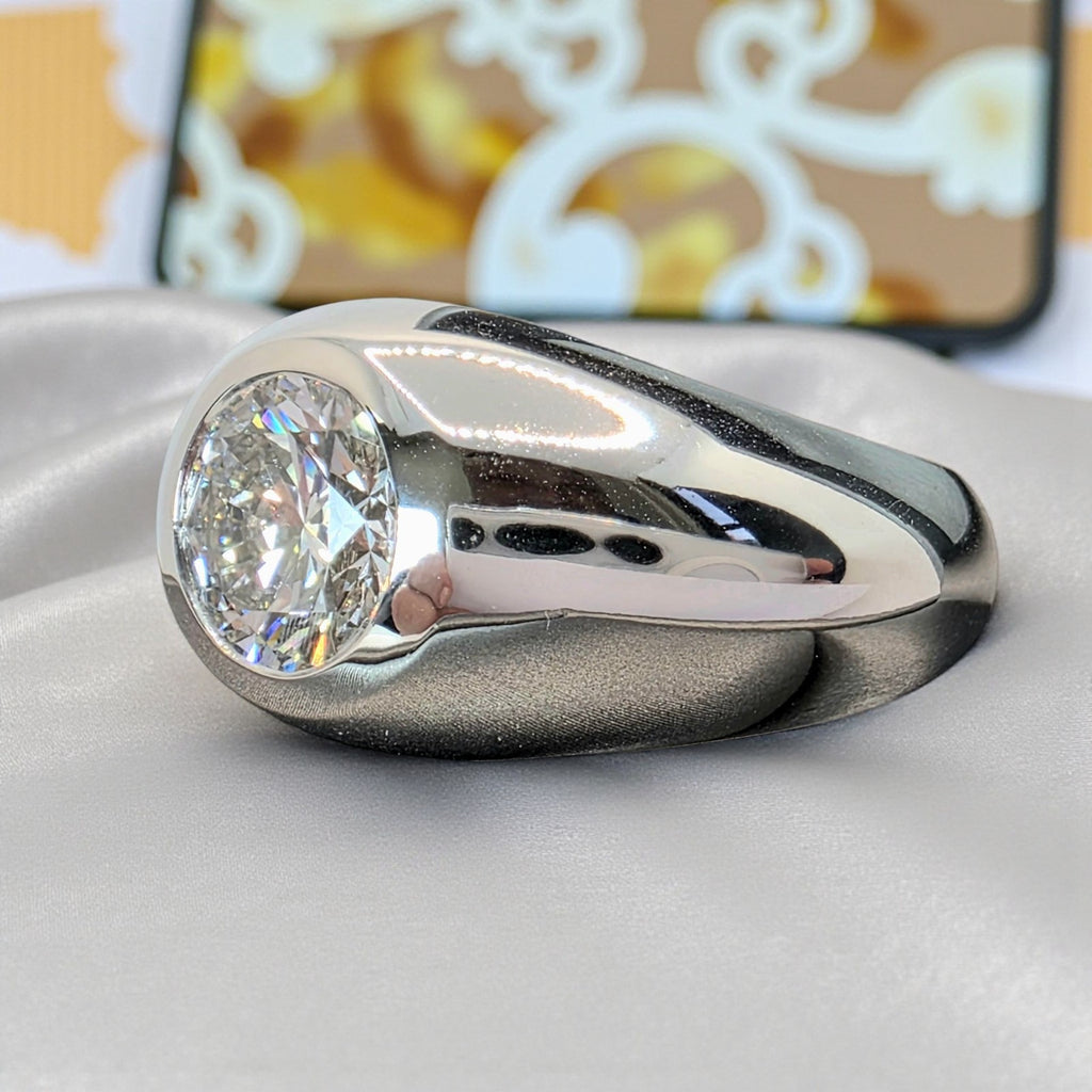 3.00 Ct D VS1 Lab Grown Round Diamond Men's Ring 14k White IGI Certified