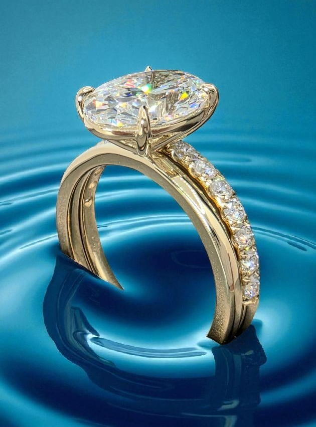 2.50 Ct D VS1 Lab Grown Oval Diamond Ring With Diamond Band IGI Certified 14k