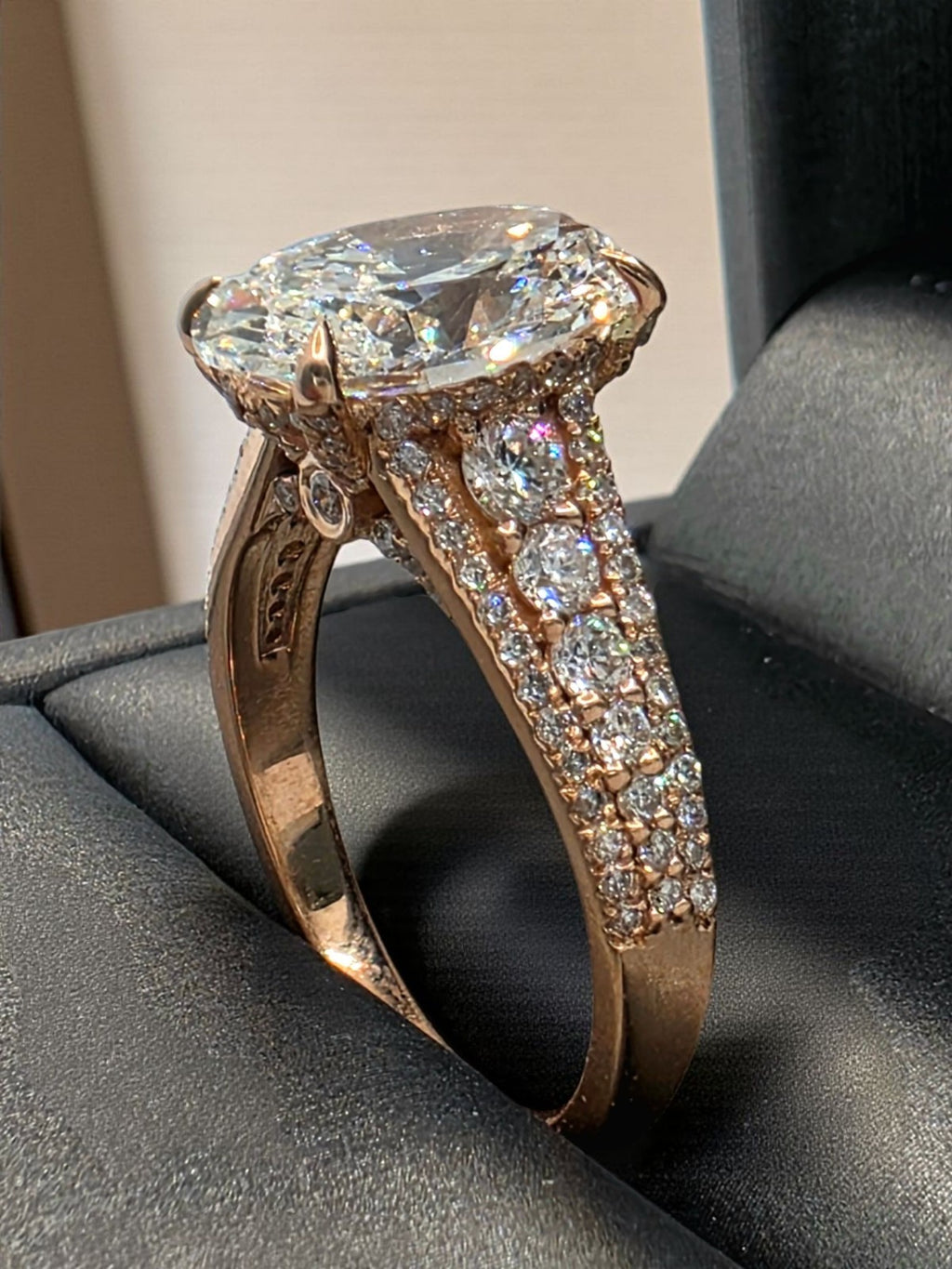 3.84 Carat E VS1 Oval Diamond Engagement Ring IGI Certified Lab Grown 14k Rose