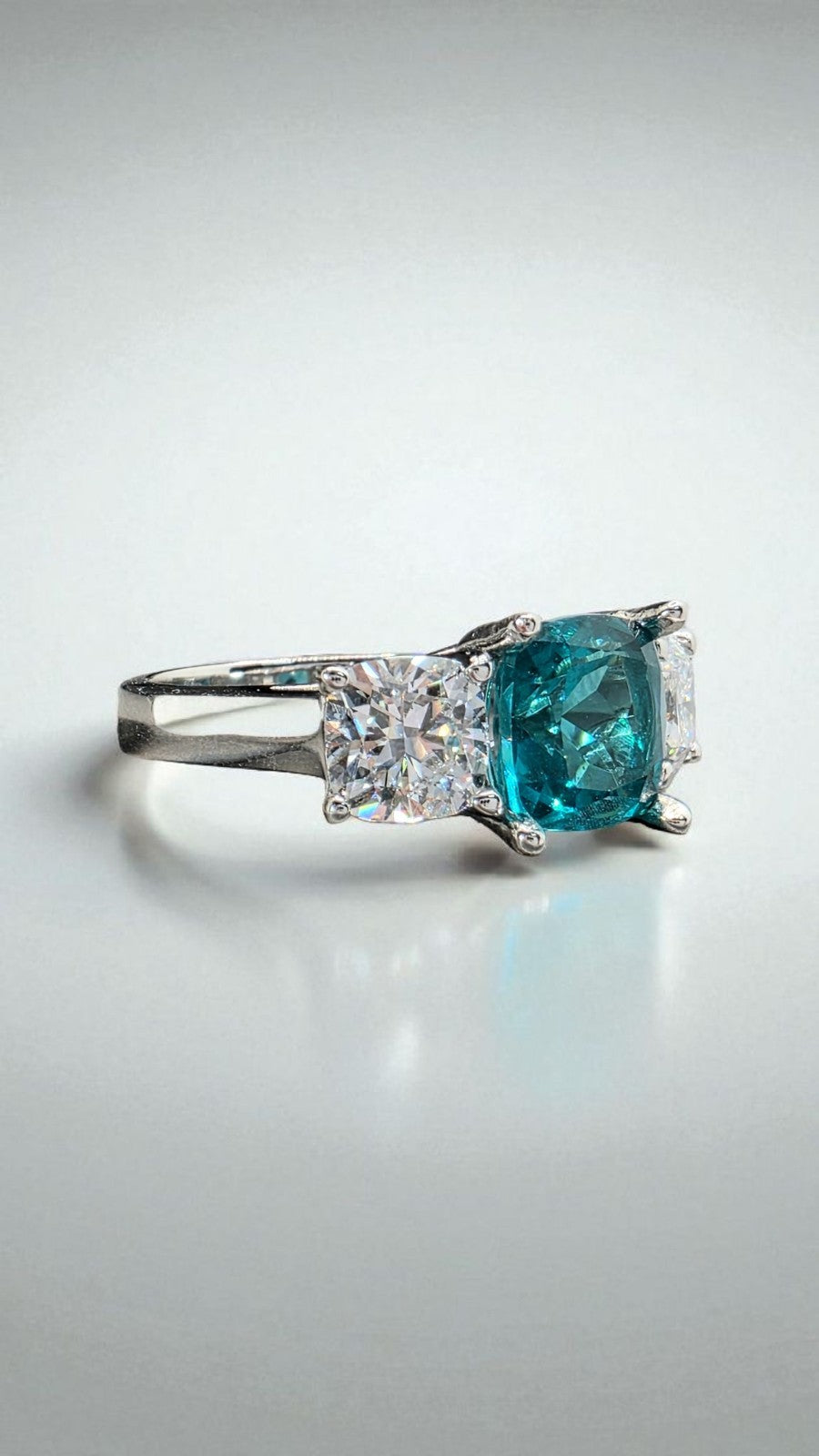 4.00 Ct Cushion Lab Grown Paraiba Tourmaline and Diamond Ring 14k IGI GIA