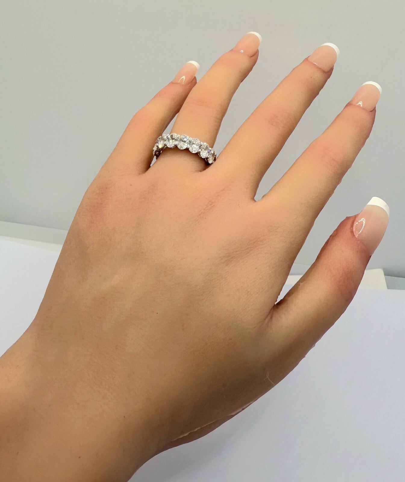 6.50 Ct Oval Lab Grown Diamond Eternity Band Ring 14k F VS GIA Authenticated