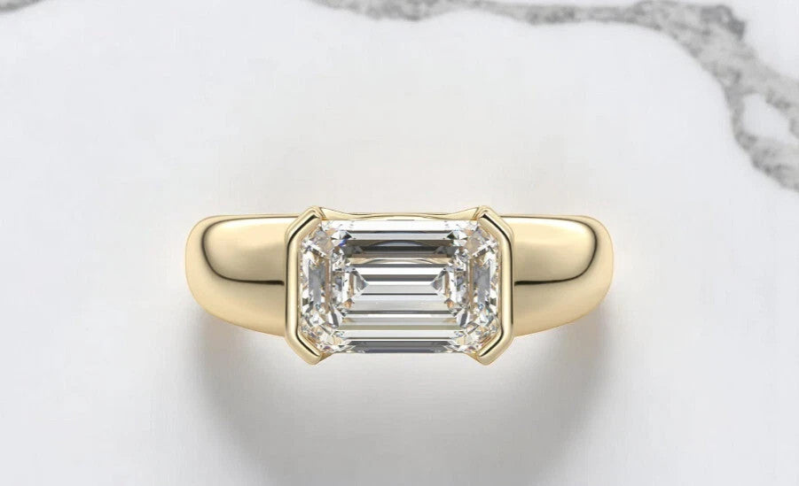 3.00 Ct IGI D VS1 Certified Emerald Cut Lab Grown Diamond Ring East West 14k