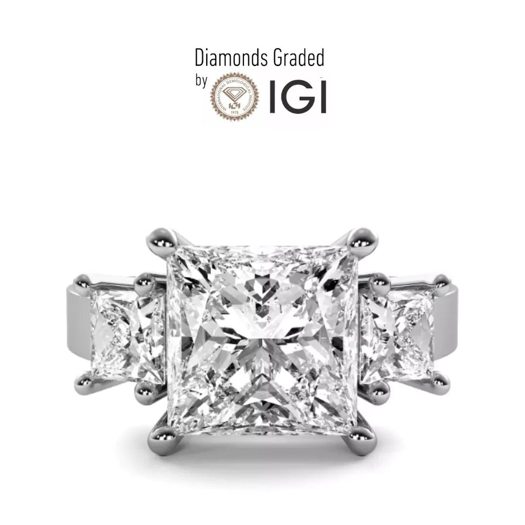 3.50 Ct E VS1 Princess Cut Lab Grown Diamond Ring IGI Certified Platinum