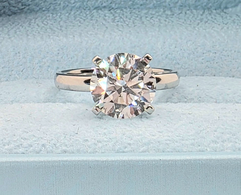 3 Ct E VVS2 Round Lab Grown Diamond Ring High Profile 14k White Gold IGI Certify