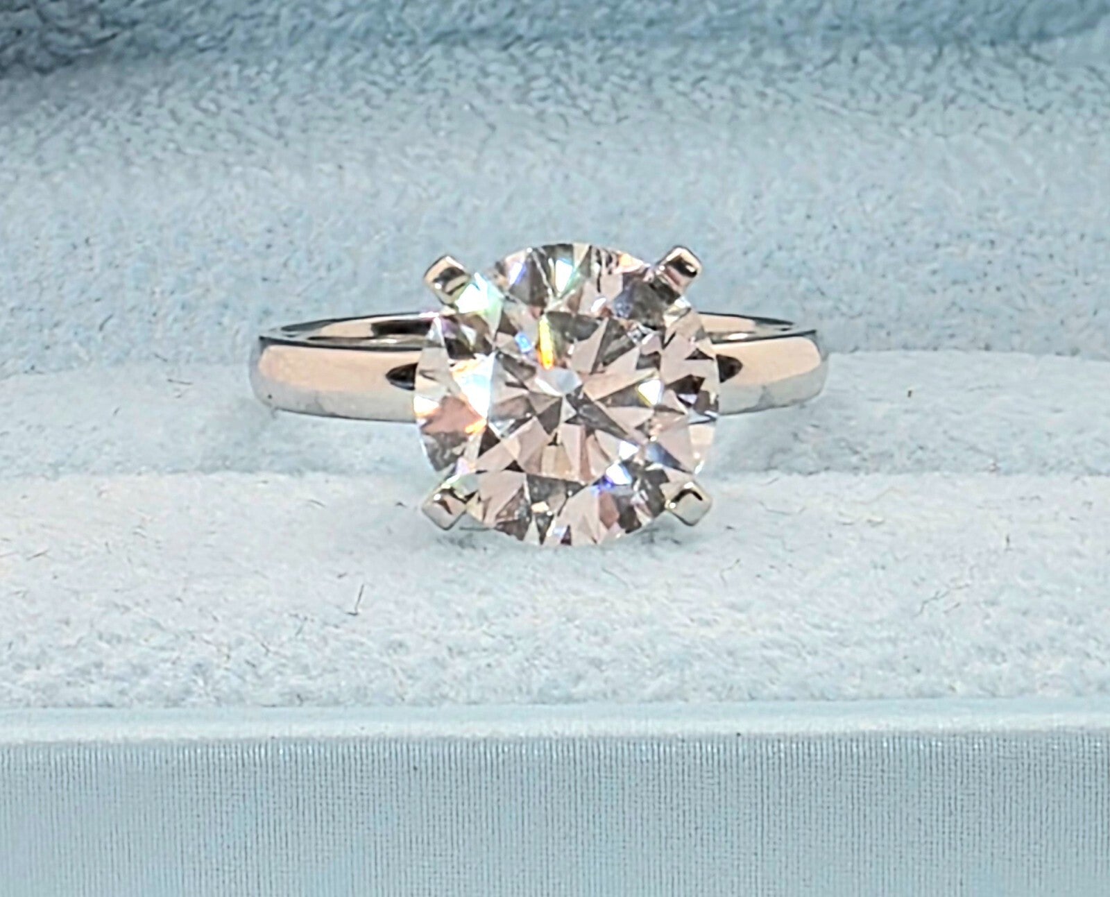 3 Ct E VVS2 Round Lab Grown Diamond Ring High Profile 14k White Gold IGI Certify