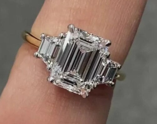 4.60 Carat E VS1 Platinum Emerald Cut Lab Grown Diamond Ring IGI Certified Size8