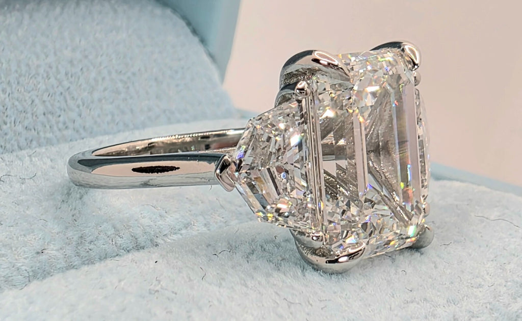 6.13 Ct  D VS1 Plat Emerald Cut Lab Grown Diamond Ring IGI Cert GIA Authenticate
