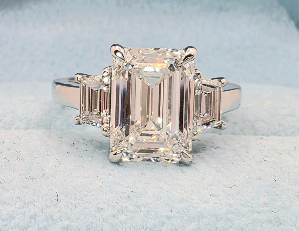 4.60 Carat E VS1 Platinum Emerald Cut Lab Grown Diamond Ring IGI Certified