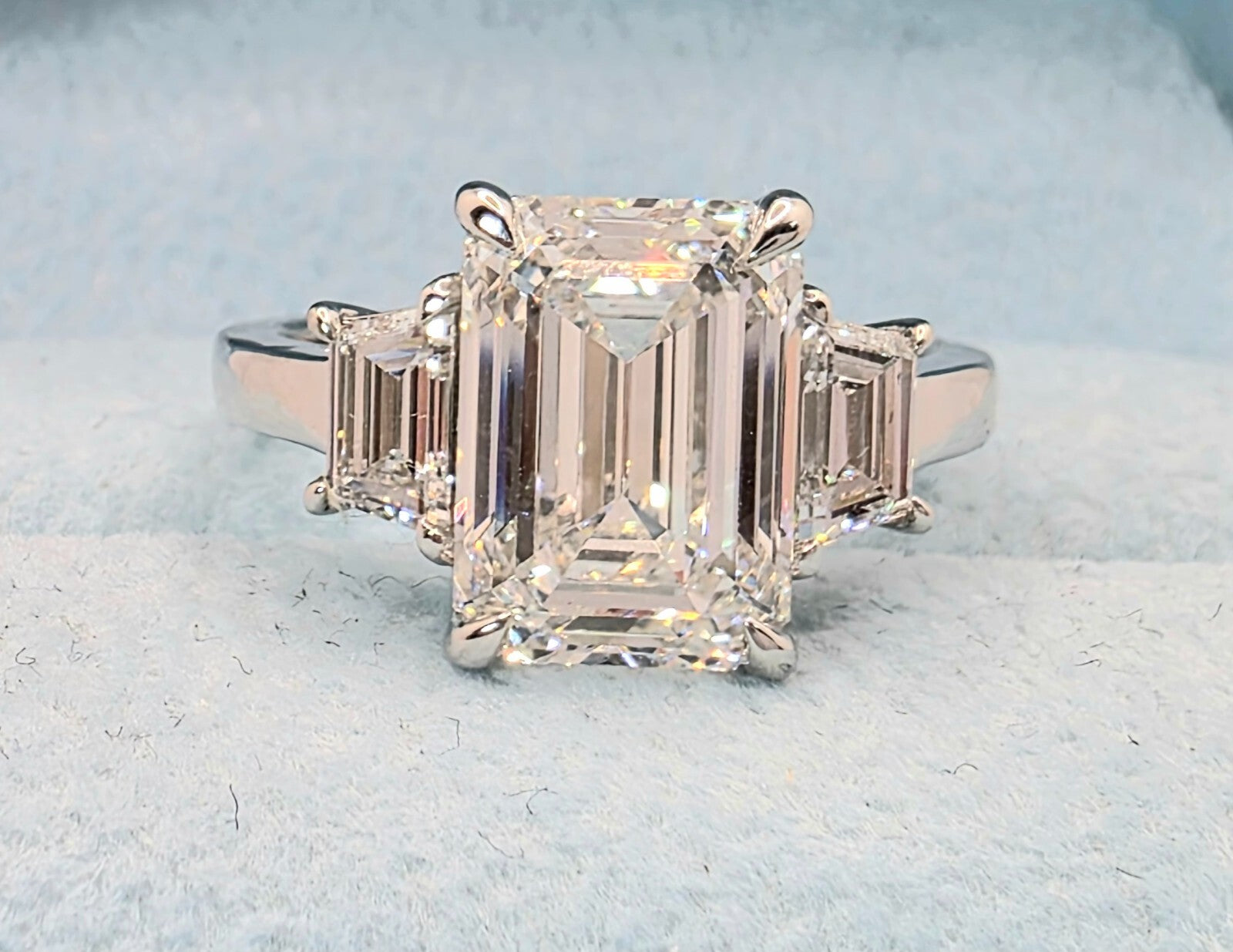 4.60 Carat E VS1 Platinum Emerald Cut Lab Grown Diamond Ring IGI Certified