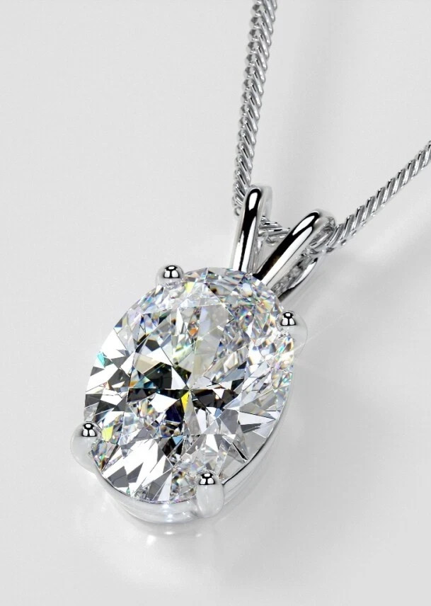 3 Ct D VVS2 Oval Lab Grown Diamond Pendant 14k White No Chain