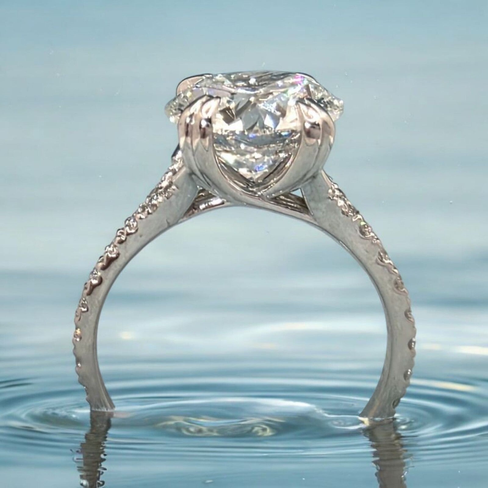 3.50 Ct D VS1 Round Lab Grown Diamond Engagement Ring 14k White IGI Certified