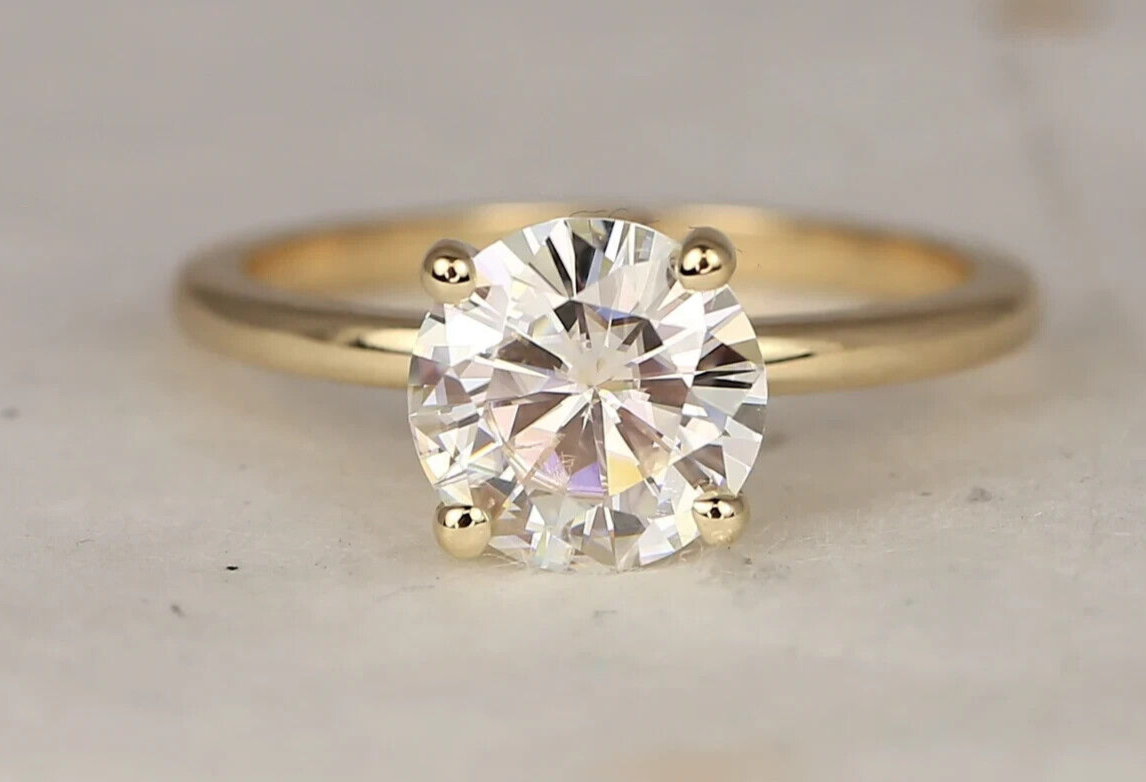 2.00 Ct E VS2 Round Solitaire 14k Yellow Lab Grown Diamond Ring IGI Certified