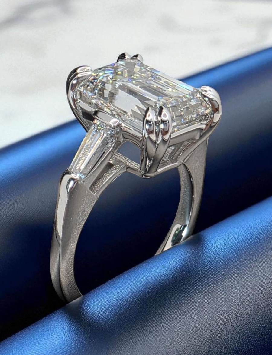 4.50 Ct D VS1 Emerald Cut Lab Grown Diamond Ring IGI Certified 14k White Gold