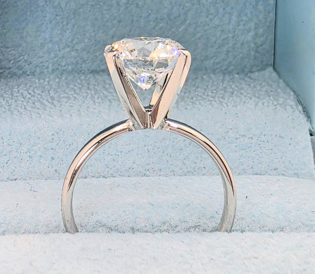 3 Ct E VVS2 Round Lab Grown Diamond Ring High Profile 14k White Gold IGI Certify