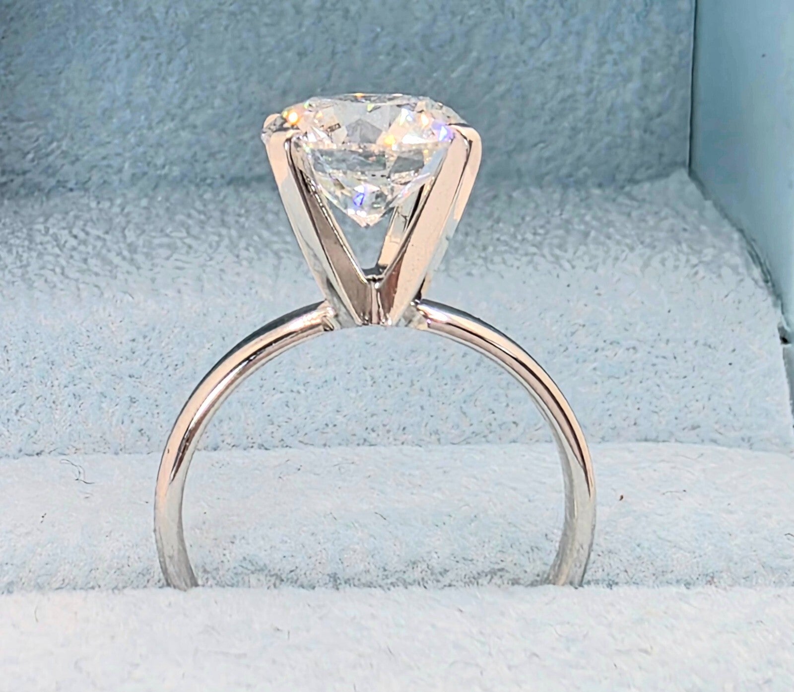 3 Ct E VVS2 Round Lab Grown Diamond Ring High Profile 14k White Gold IGI Certify