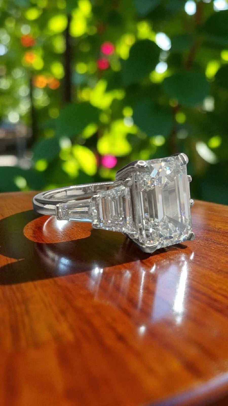 4.80 Carat E VS1 Platinum Emerald Cut IGI Lab Grown Diamond Ring and Curved Band