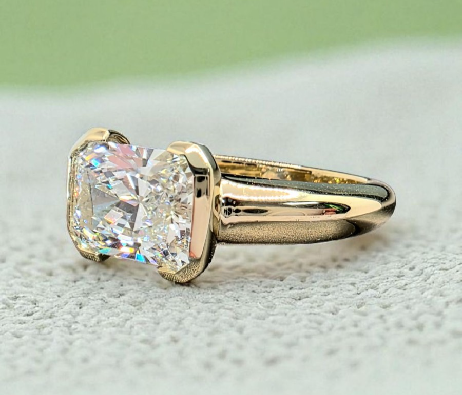 3.00 Ct IGI D VS1 Certified Radiant Cut Lab Grown Diamond Ring East West 14k