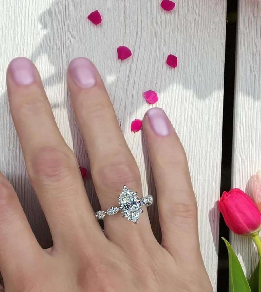 5.00 Carat Marquise Diamond Ring IGI Lab Grown 14K White Gold IGI Certified