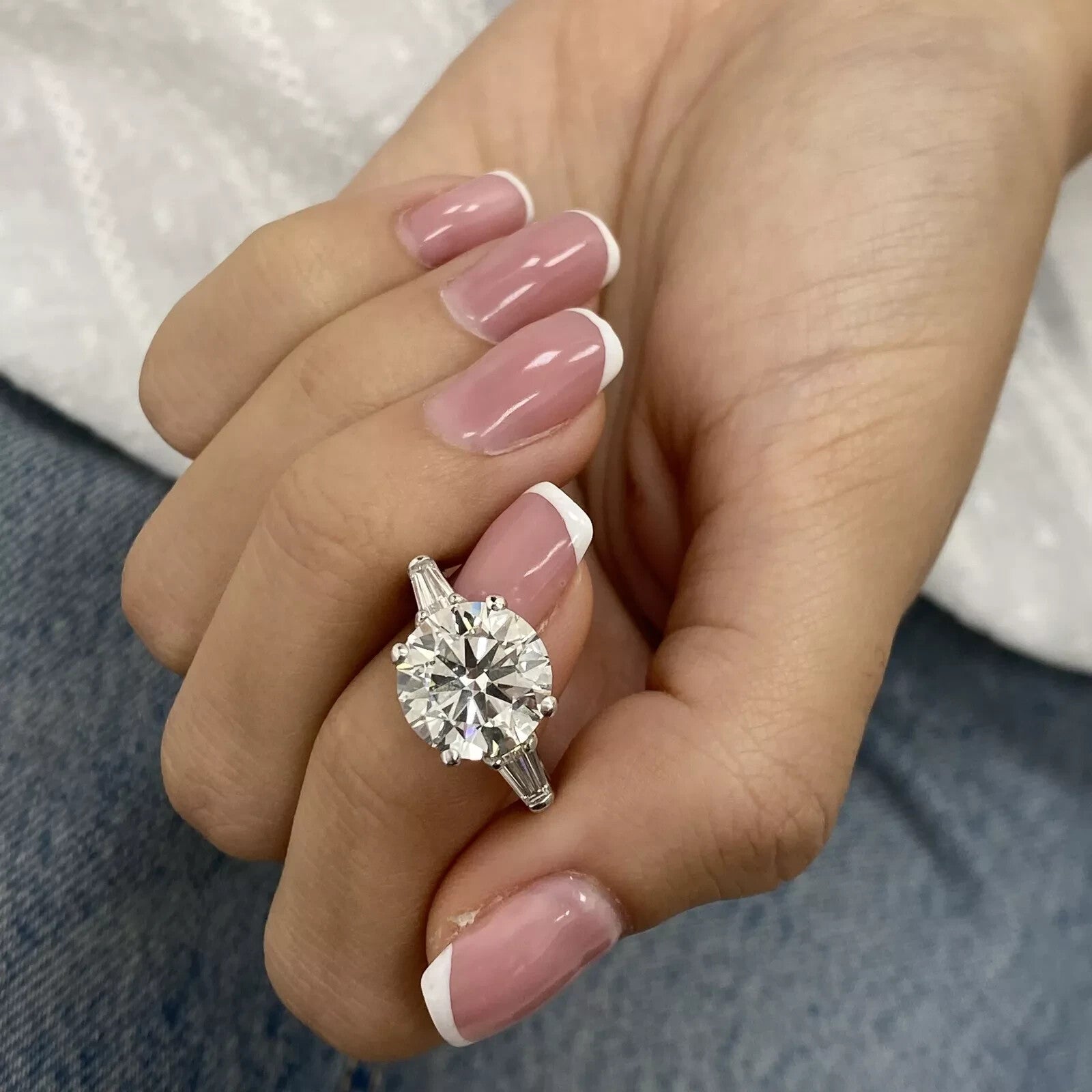 6.60 Ct F VS1  IGI Lab Grown Round Diamond Engagement Ring Round 950 Platinum