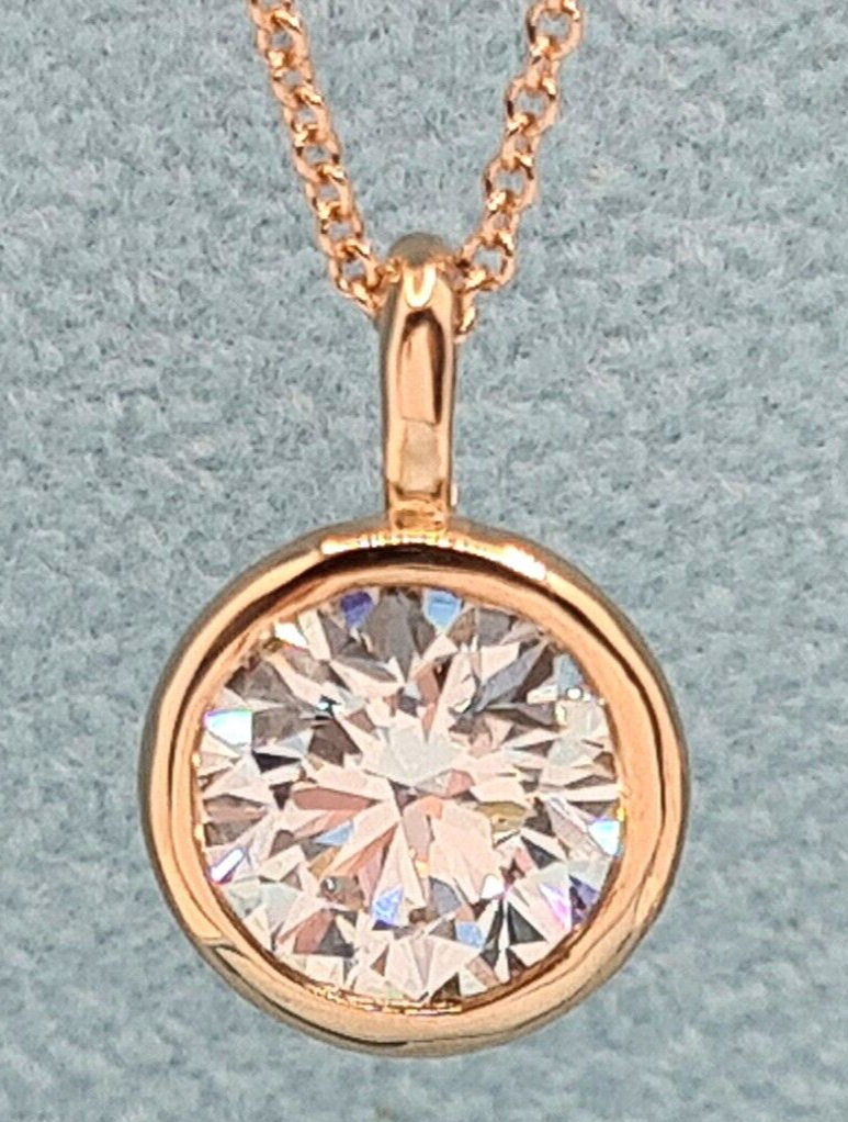 3.00 Ct E VVS2 Round Lab Grown Diamond Bezel Pendant 14k Rose Gold IGI Certified