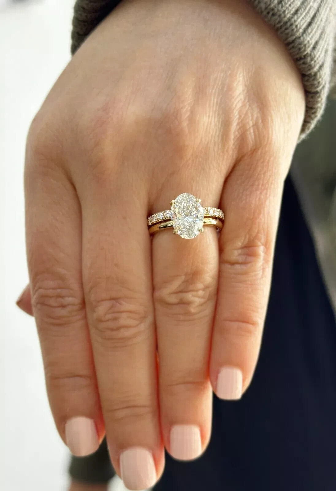 2.50 Ct E VS1 Lab Grown Oval Diamond Ring With Band IGI Certified Diamond