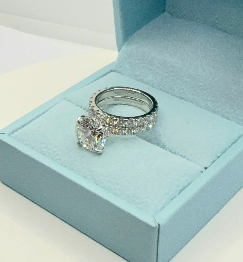 6.07 Ct E VVS2 Lab Grown Platinum Diamond Engagement Ring With Matching Band