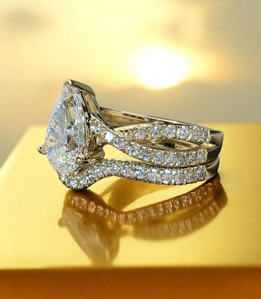 1.70 Ct Pear Shape Lab Grown Diamond Ring With Band D VS1 14k  IGI Certified